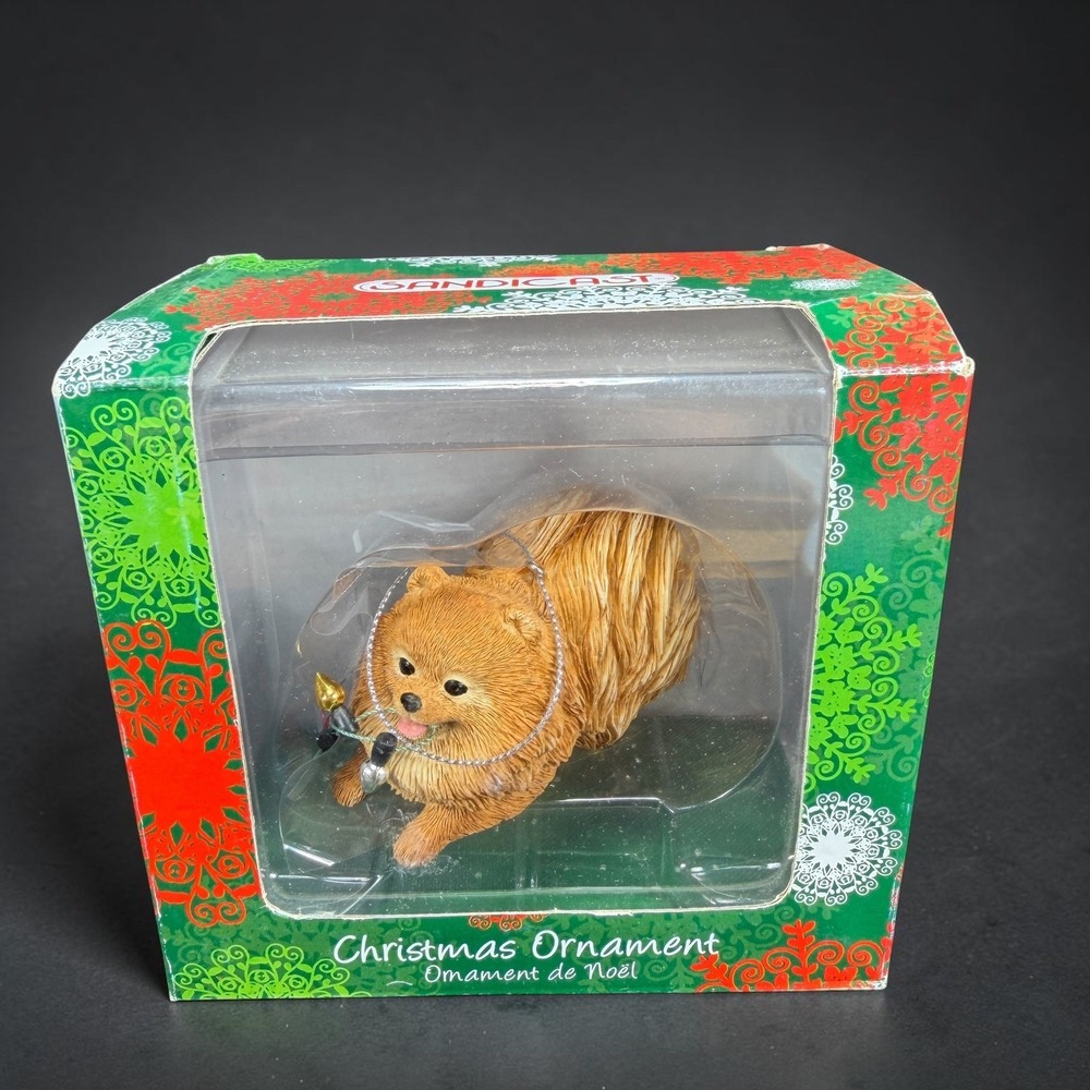 Sandicast Pomeranian Orange Christmas Ornament Hand Painted Dog Figurine New Box
